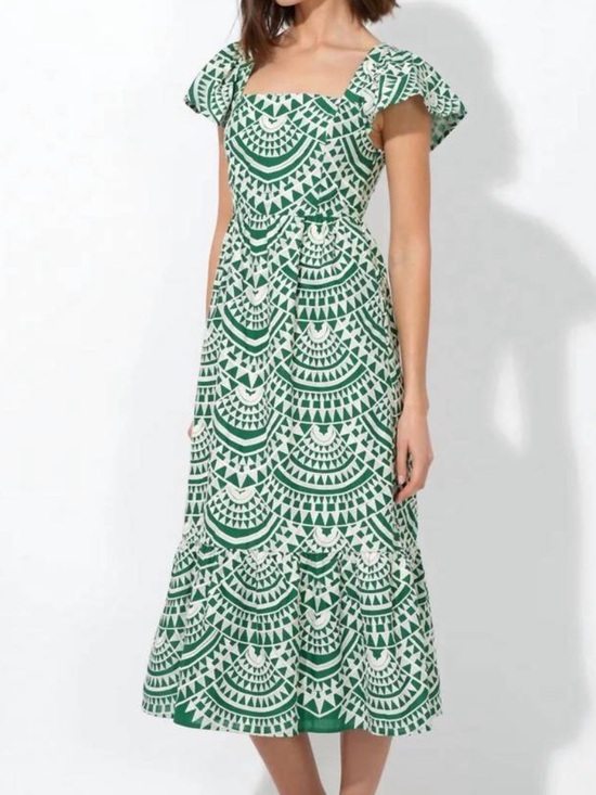 Adelyn Rae Dresses & Skirts - NWT Adelyn Rae Emerald and Cream Geometric Square-Neck crochet Midi Dress L